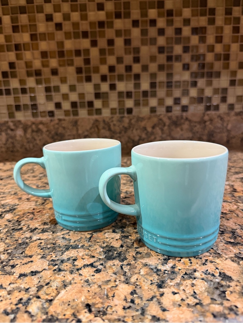 Le Creuset Turquoise Blue Stoneware Mugs - Pair